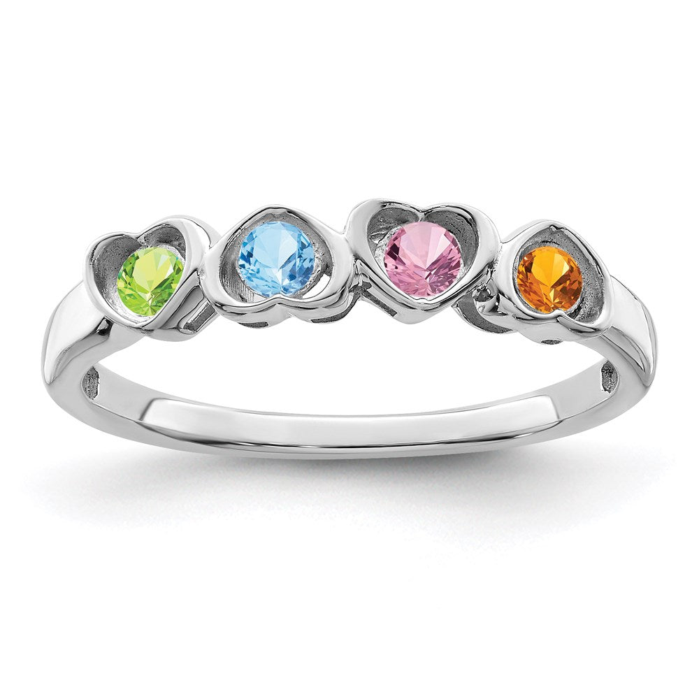 14k White Gold Synthetic Family Jewelry Ring