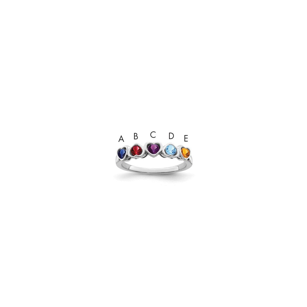 Sterling Silver Rhodium-plated Synthetic 5 Stone Mother's Ring