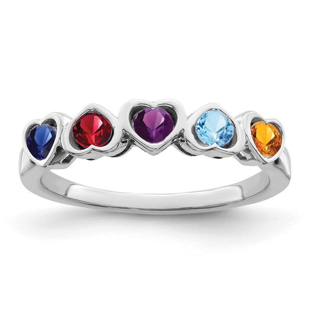 14k White Gold Genuine 5 Stone Mother's Ring