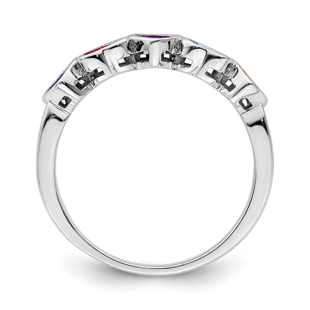 Sterling Silver Rhodium-plated Synthetic 5 Stone Mother's Ring