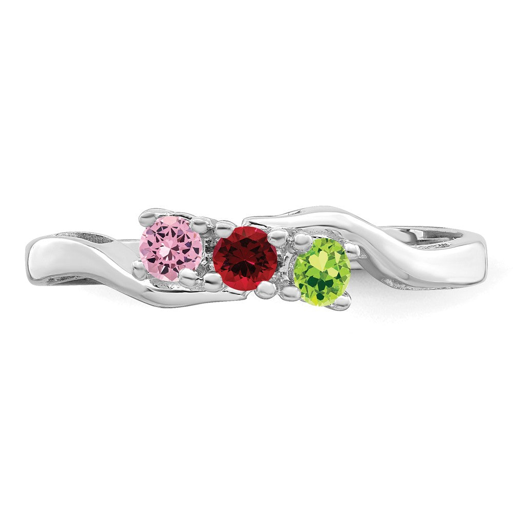 14k White Gold Genuine 3 Stone Mother's Ring