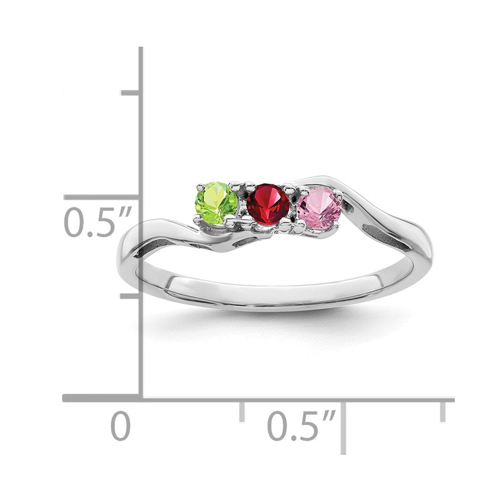 Sterling Silver Rhodium-plated Synthetic 3 Stone Mother's Ring