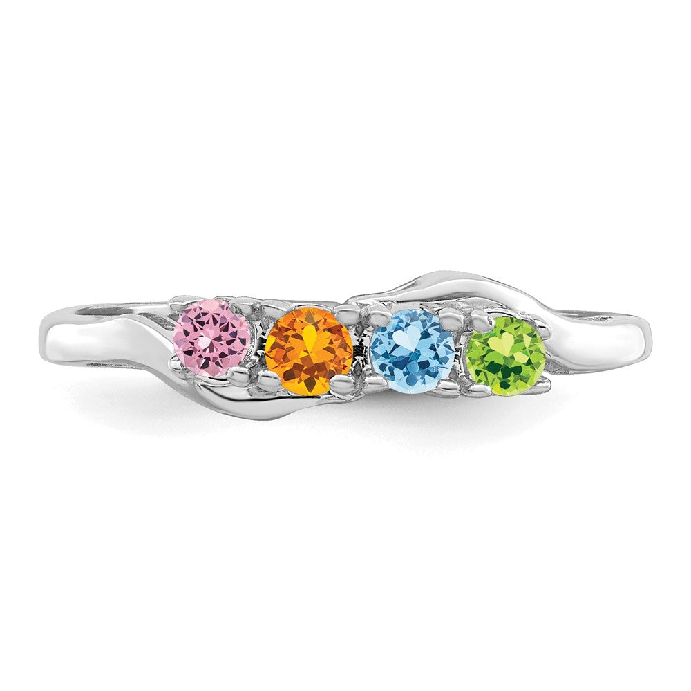 Sterling Silver Rhodium-plated Synthetic 4 Stone Mother's Ring