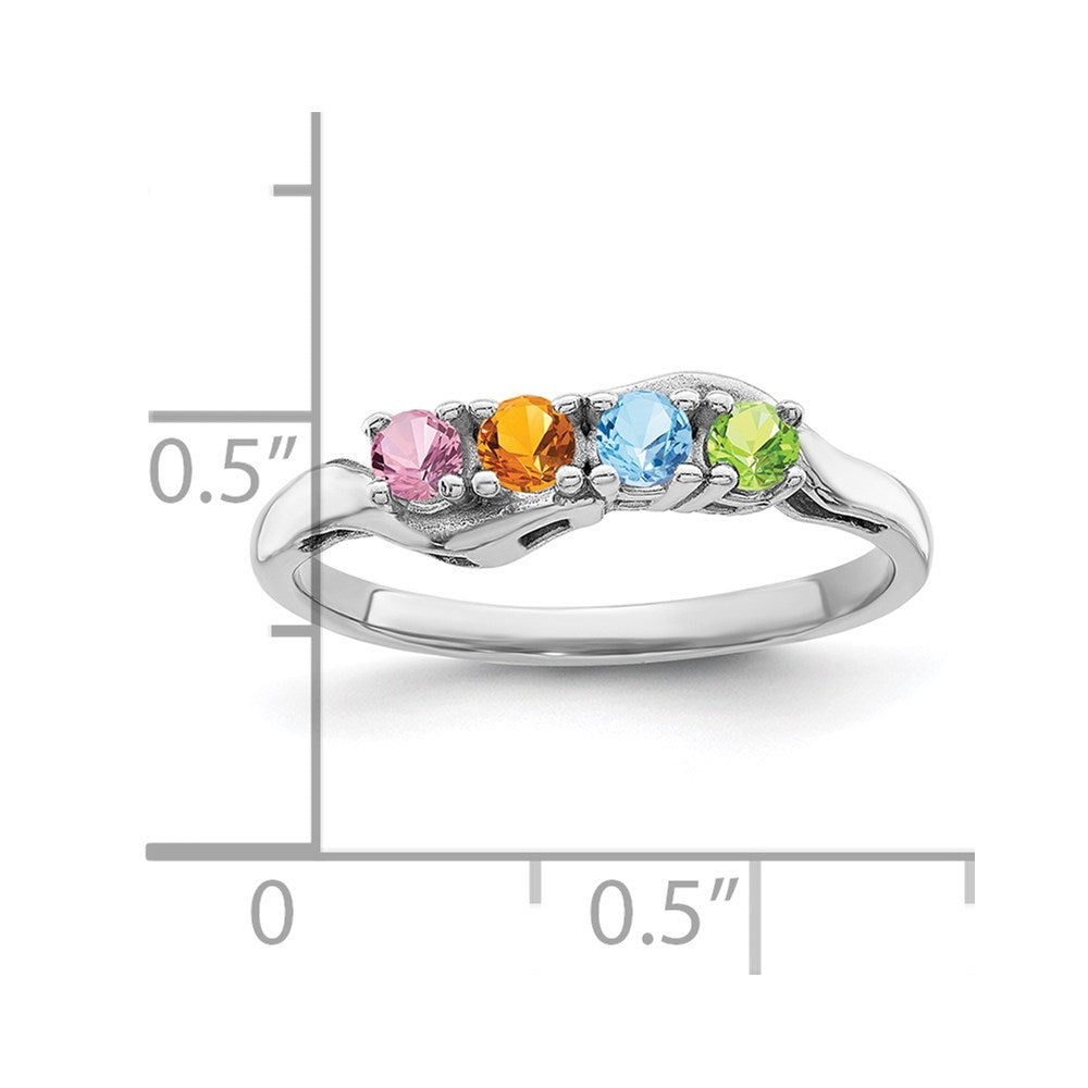 Sterling Silver Rhodium-plated Synthetic 4 Stone Mother's Ring