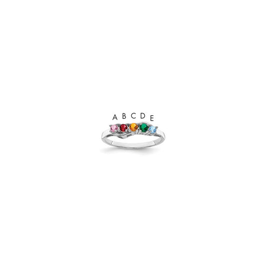 Sterling Silver Rhodium-plated Synthetic 5 Stone Mother's Ring