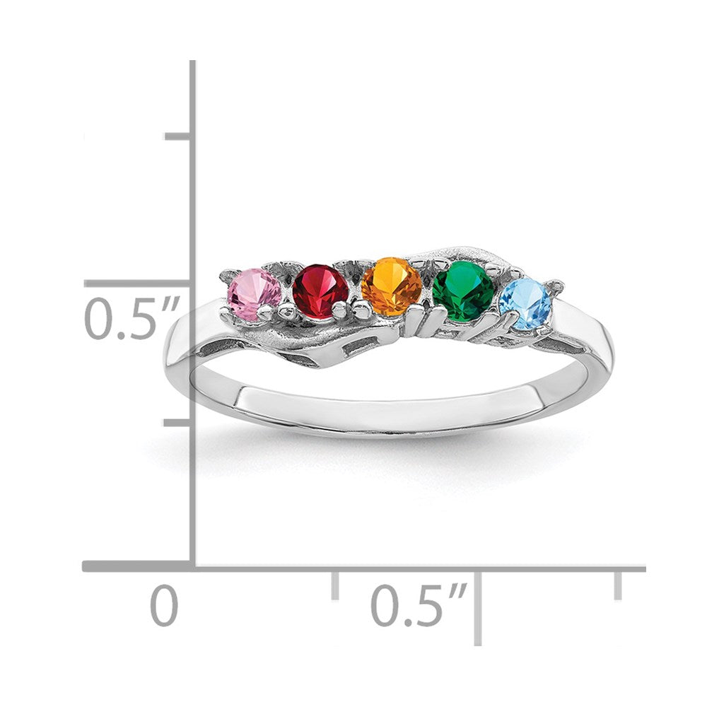 Sterling Silver Rhodium-plated Synthetic 5 Stone Mother's Ring