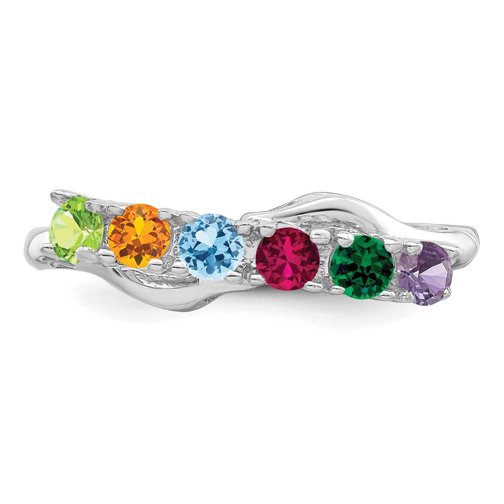 Sterling Silver Rhodium-plated Synthetic 6 Stone Mother's Ring