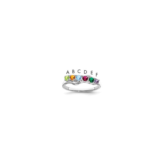 Sterling Silver Rhodium-plated Synthetic 6 Stone Mother's Ring