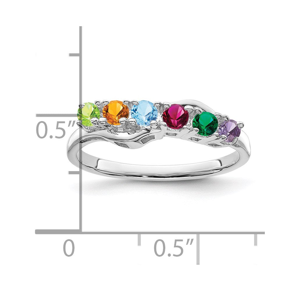 Sterling Silver Rhodium-plated Synthetic 6 Stone Mother's Ring