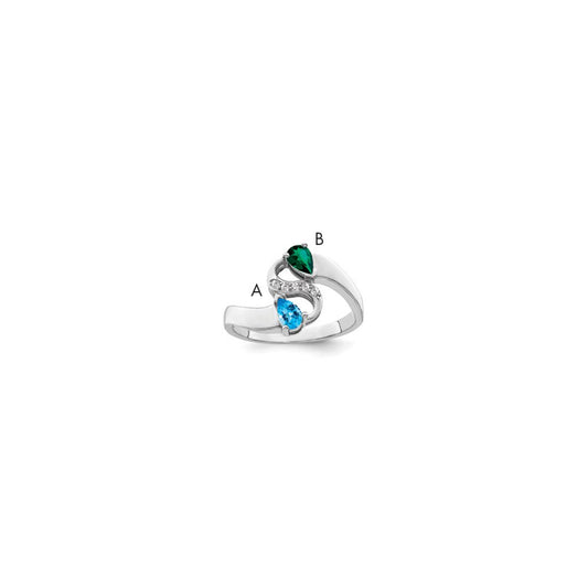 Sterling Silver Rhodium-plated Synthetic Stones & Diamond Couple Ring