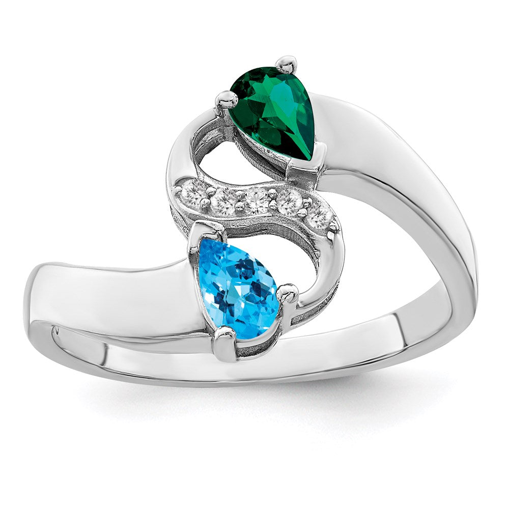 14k White Gold Synthetic Family Jewelry Ring
