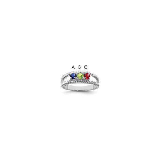 Sterling Silver Rhodium-plated Synthetic 3 Stone Mother's Ring