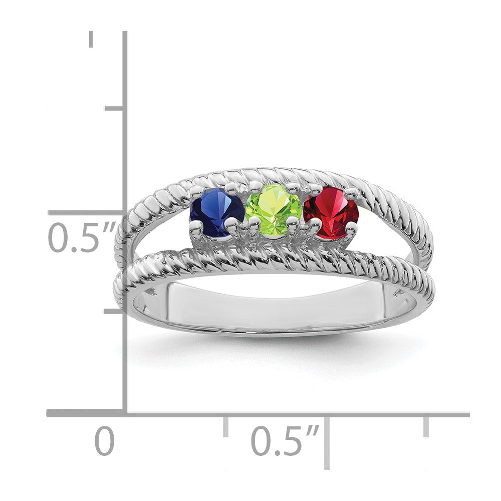Sterling Silver Rhodium-plated Synthetic 3 Stone Mother's Ring