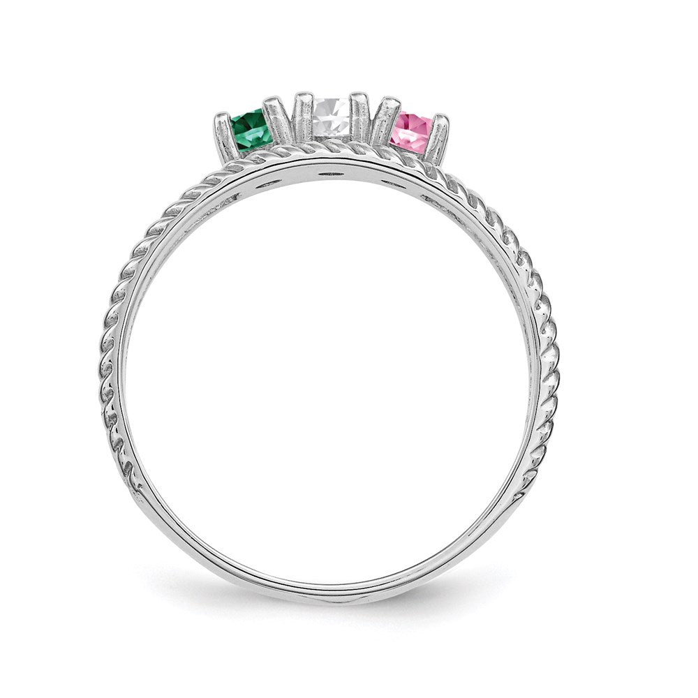 Sterling Silver Rhodium-plated Synthetic 3 Stone Mother's Ring