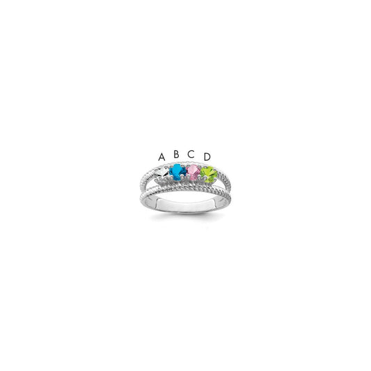 Sterling Silver Rhodium-plated Synthetic 4 Stone Mother's Ring