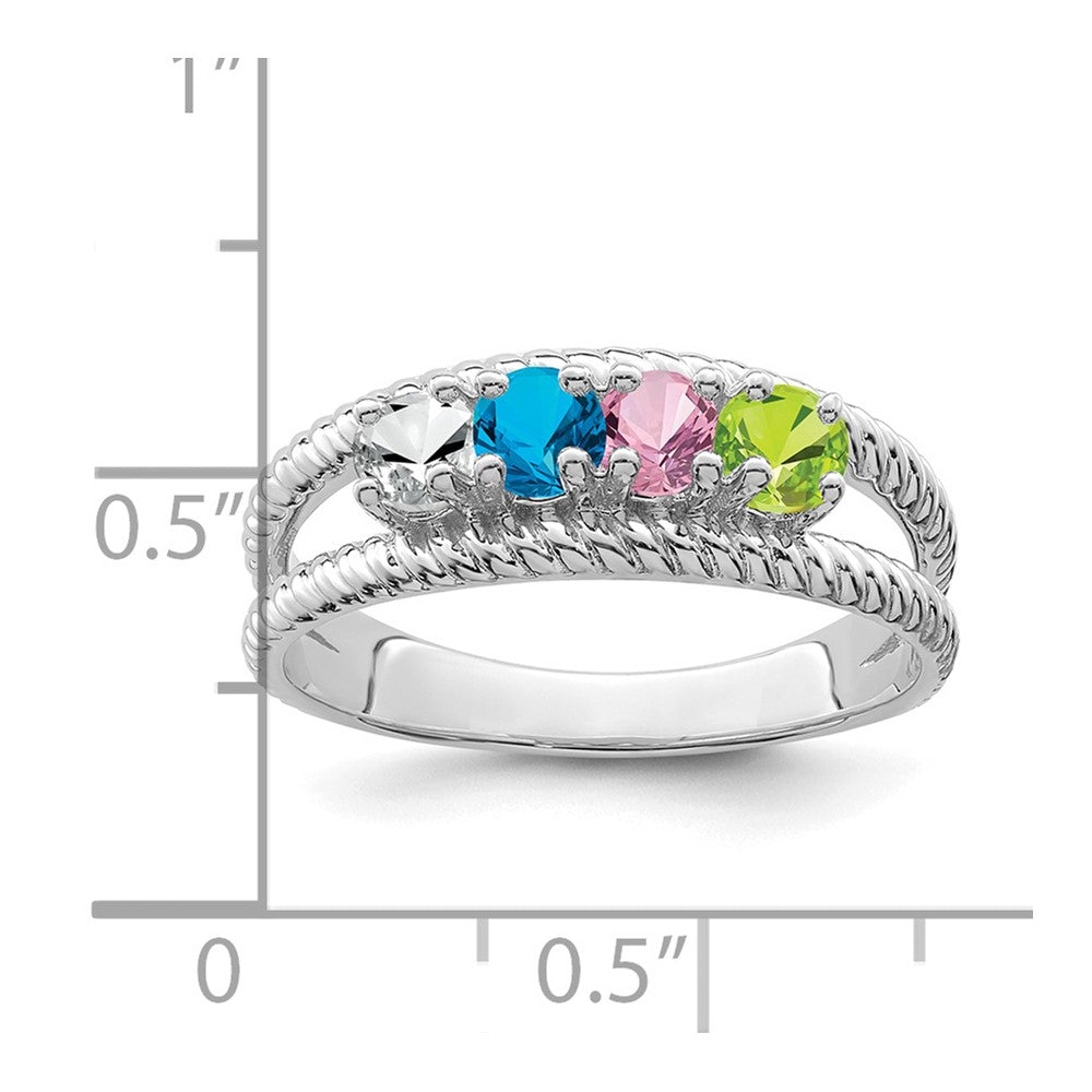 Sterling Silver Rhodium-plated Synthetic 4 Stone Mother's Ring