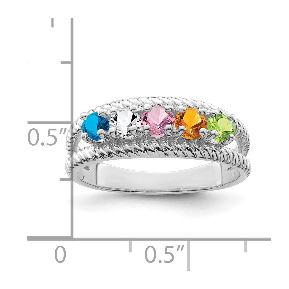 Sterling Silver Rhodium-plated Synthetic 5 Stone Mother's Ring