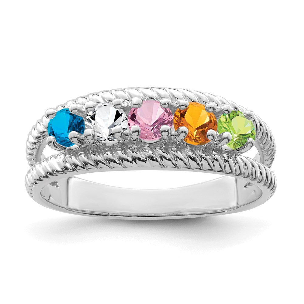 14k White Gold Synthetic Family Jewelry Ring