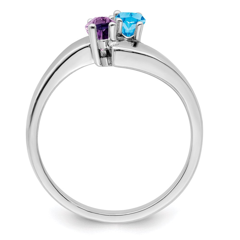 Sterling Silver Rhodium-plated Synthetic 2 Stone Mother's Ring