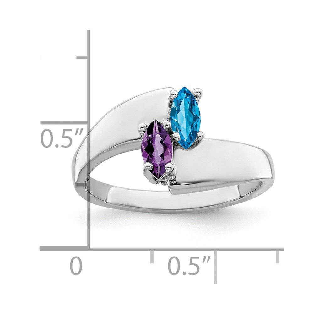 Sterling Silver Rhodium-plated Synthetic 2 Stone Mother's Ring