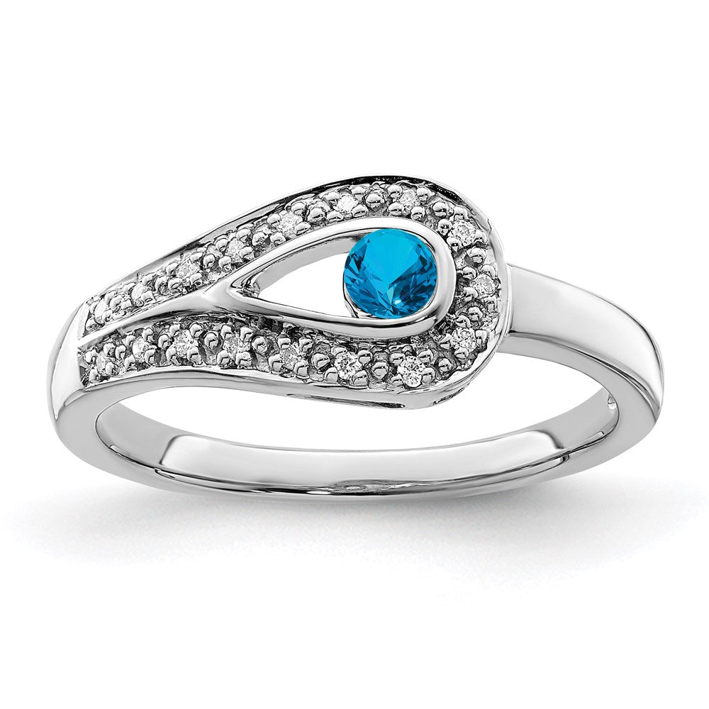 14K White Gold Family Jewelry Synthetic Stone & Diamond Set Ring