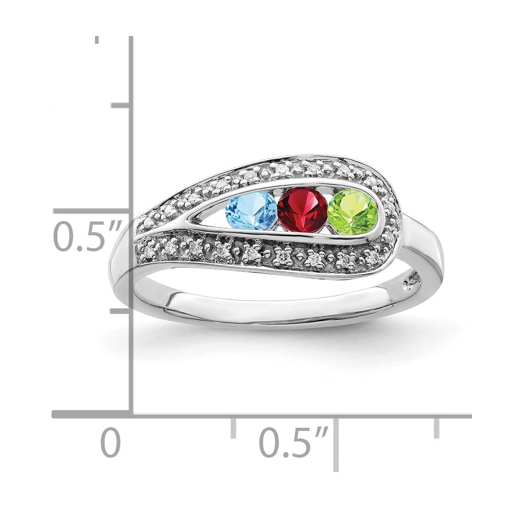 14K White Gold Family Jewelry Synthetic Stone & Diamond Set Ring