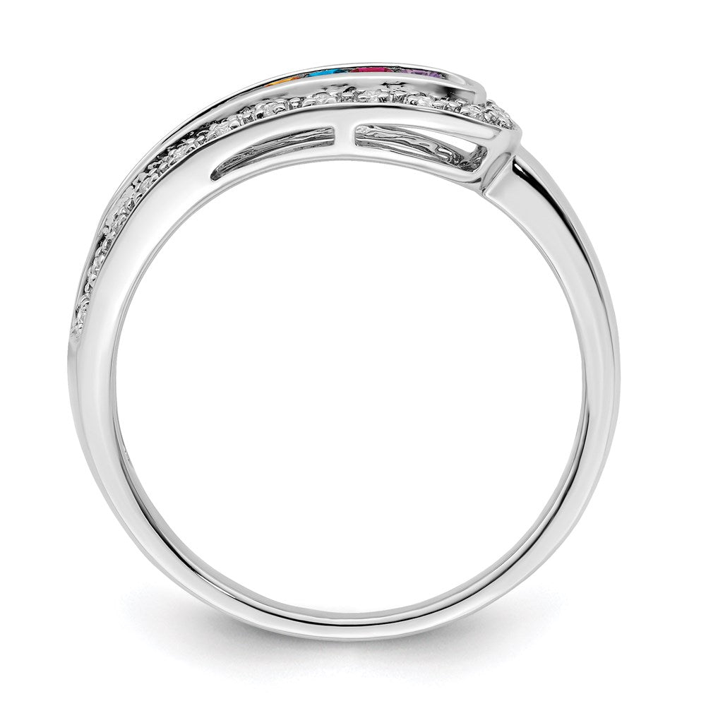 14K White Gold Family Jewelry Synthetic Stone & Diamond Set Ring