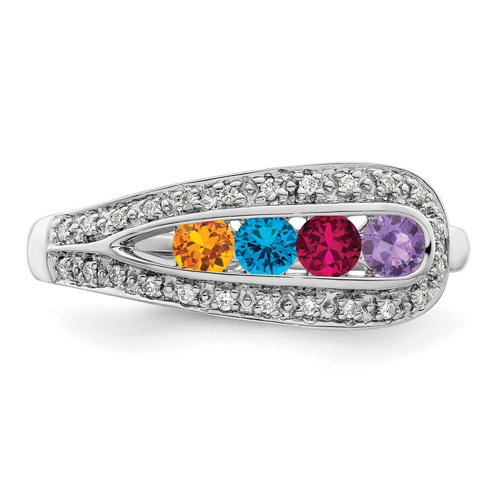 14K White Gold Family Jewelry Genuine Stone & Diamond Set Ring