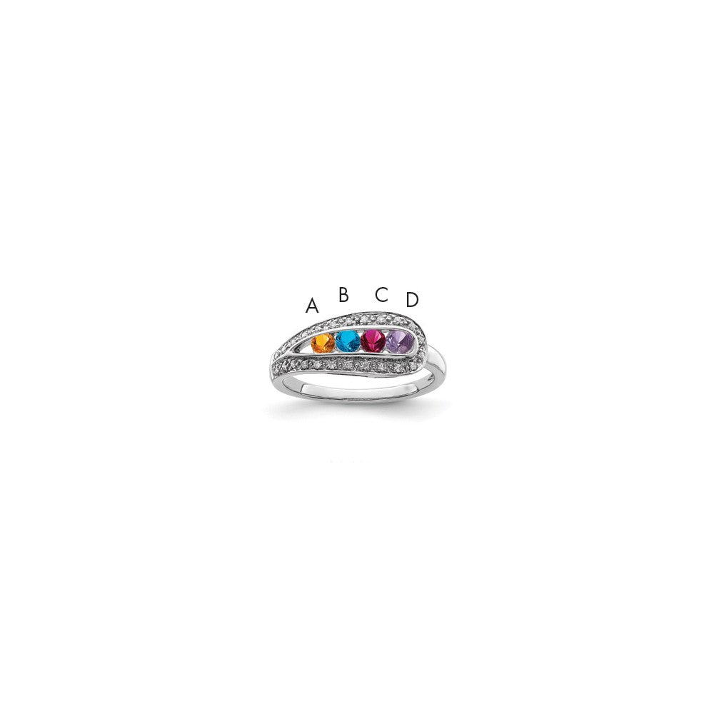 14K White Gold Family Jewelry Synthetic Stone & Diamond Set Ring