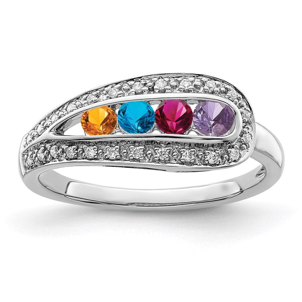 14K White Gold Family Jewelry Synthetic Stone & Diamond Set Ring