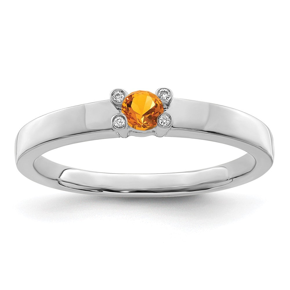 14K White Gold Family Jewelry Synthetic Stone & Diamond Set Ring