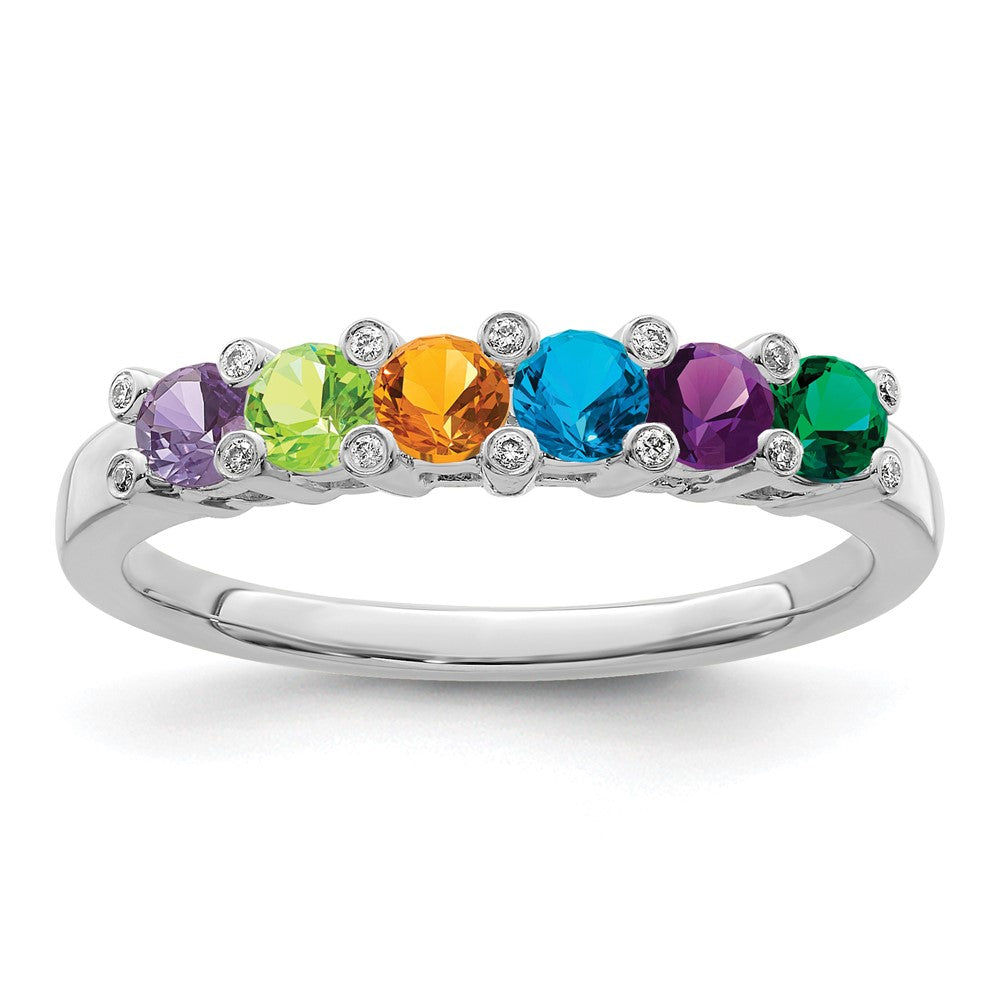 14K White Gold Family Jewelry Synthetic Stone & Diamond Set Ring
