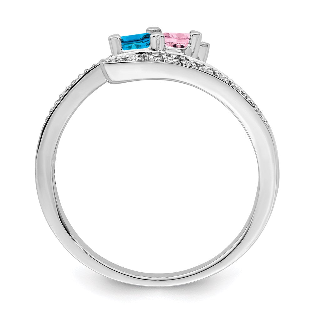 14K White Gold Family Jewelry Synthetic Stone & Diamond Set Ring