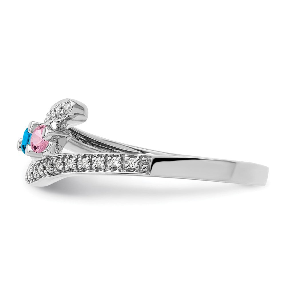 14K White Gold Family Jewelry Synthetic Stone & Diamond Set Ring