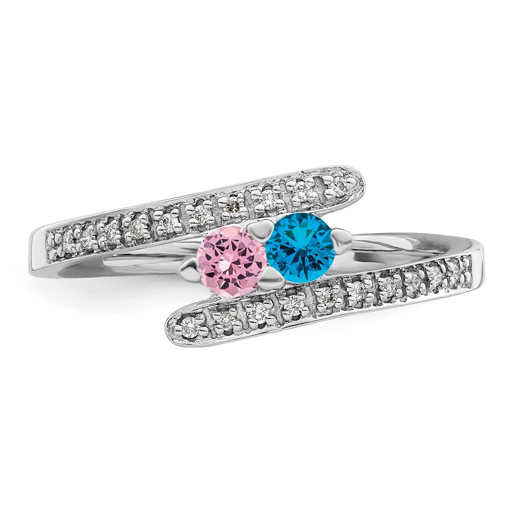 14K White Gold Family Jewelry Synthetic Stone & Diamond Set Ring