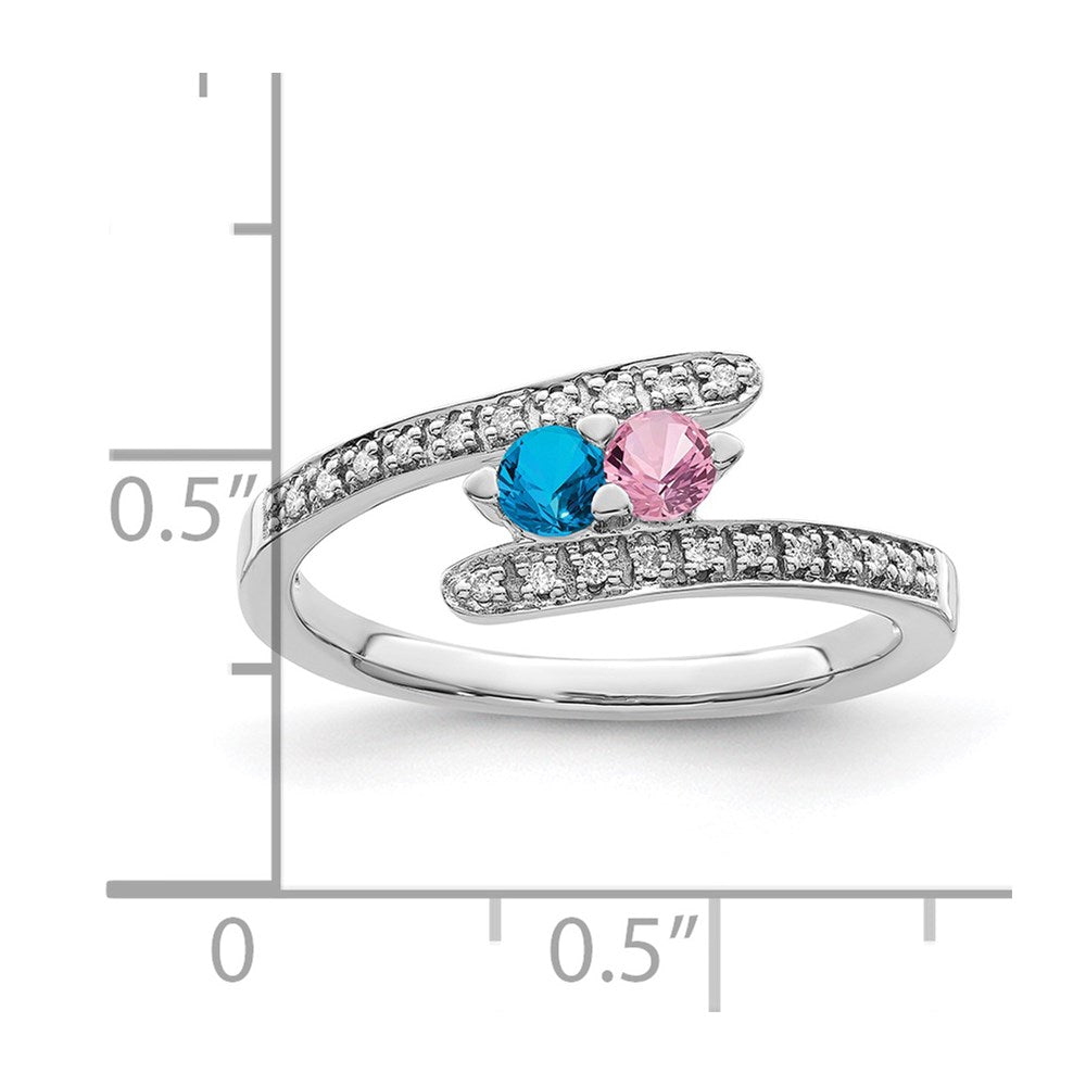 14K White Gold Family Jewelry Synthetic Stone & Diamond Set Ring