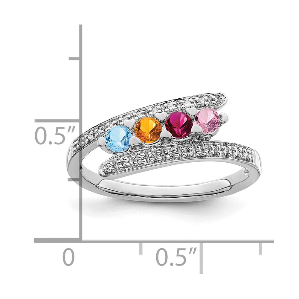 14K White Gold Family Jewelry Synthetic Stone & Diamond Set Ring