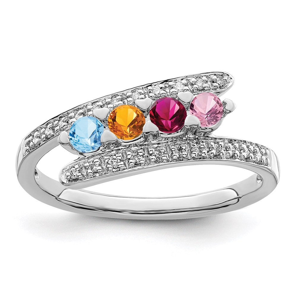 14K White Gold Family Jewelry Genuine Stone & Diamond Set Ring