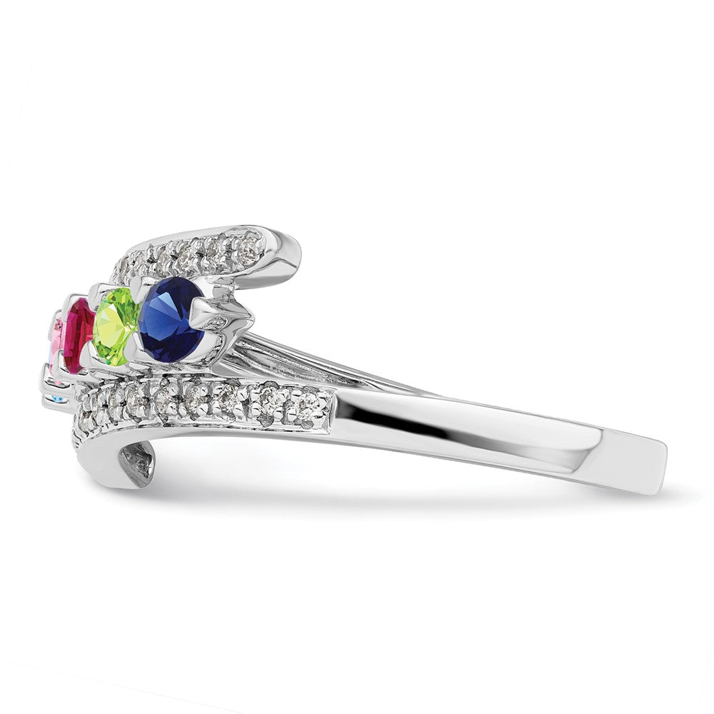 14K White Gold Family Jewelry Synthetic Stone & Diamond Set Ring