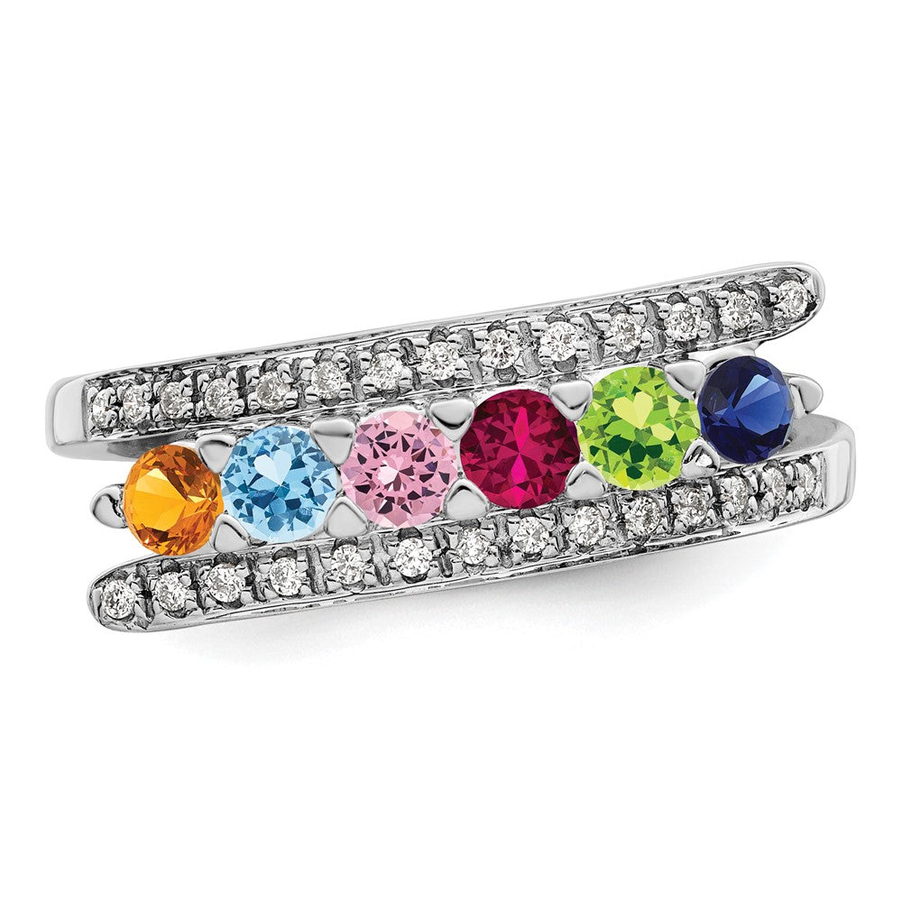 14K White Gold Family Jewelry Synthetic Stone & Diamond Set Ring