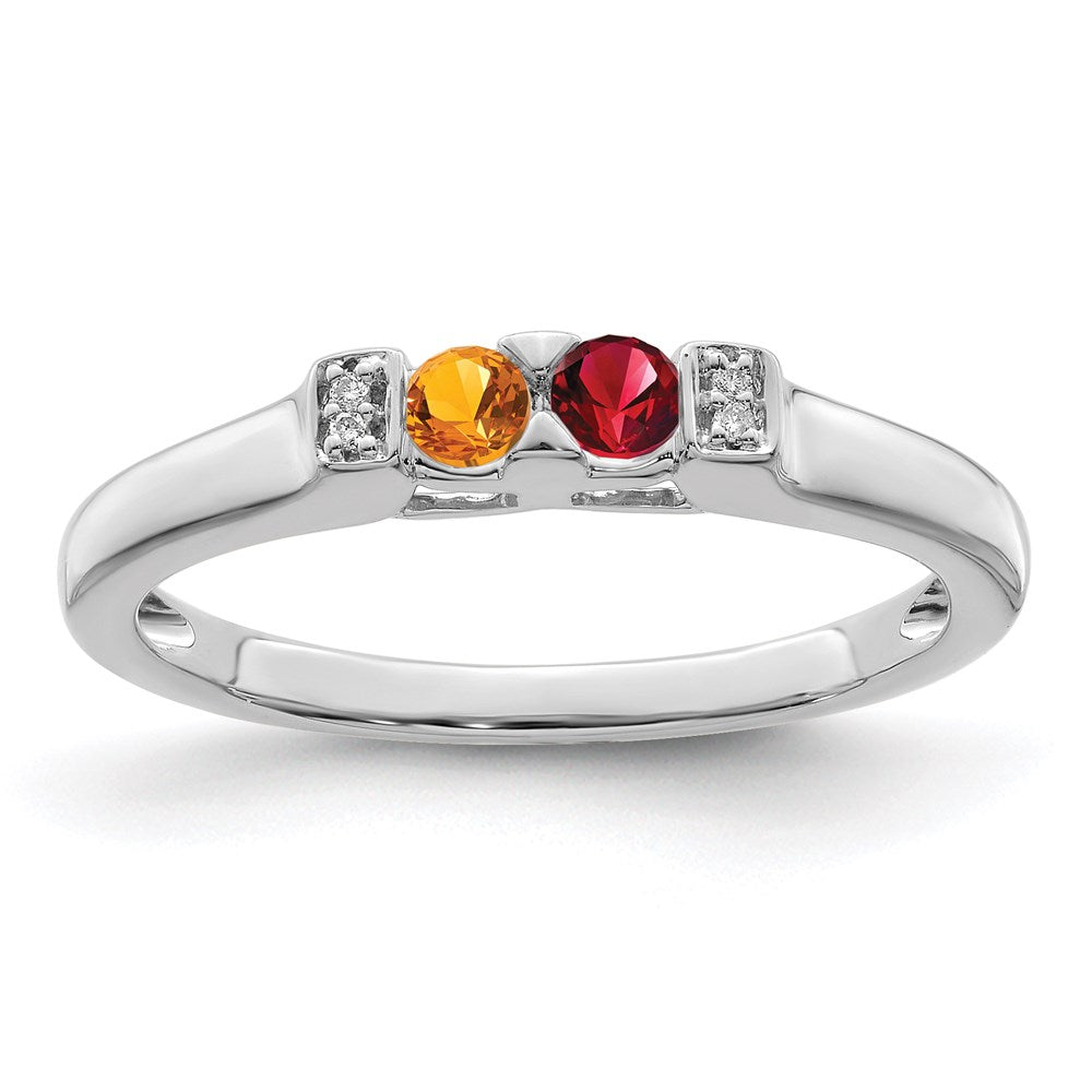 14K White Gold Family Jewelry Genuine Stone & Diamond Set Ring