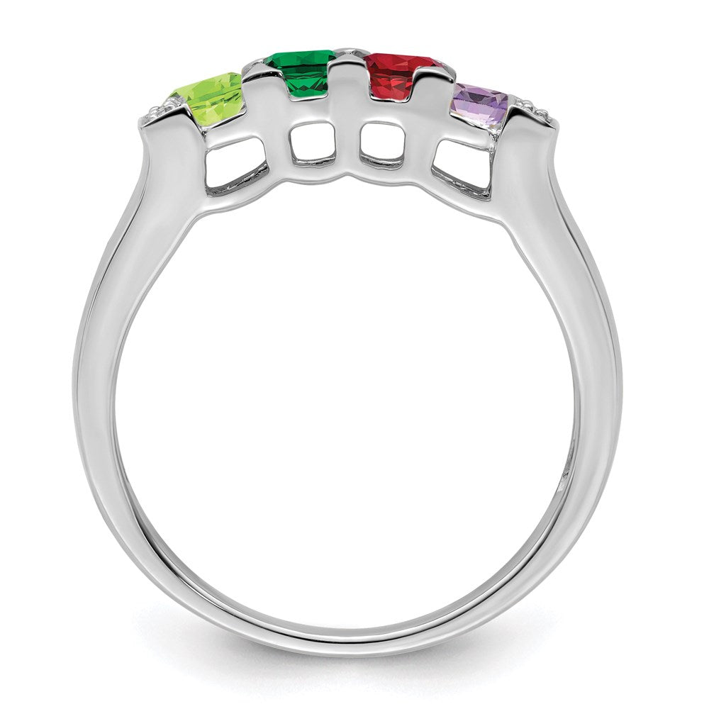 14K White Gold Family Jewelry Synthetic Stone & Diamond Set Ring