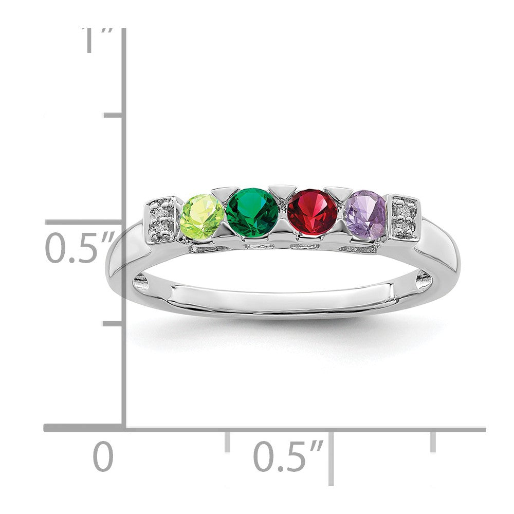 14K White Gold Family Jewelry Genuine Stone & Diamond Set Ring