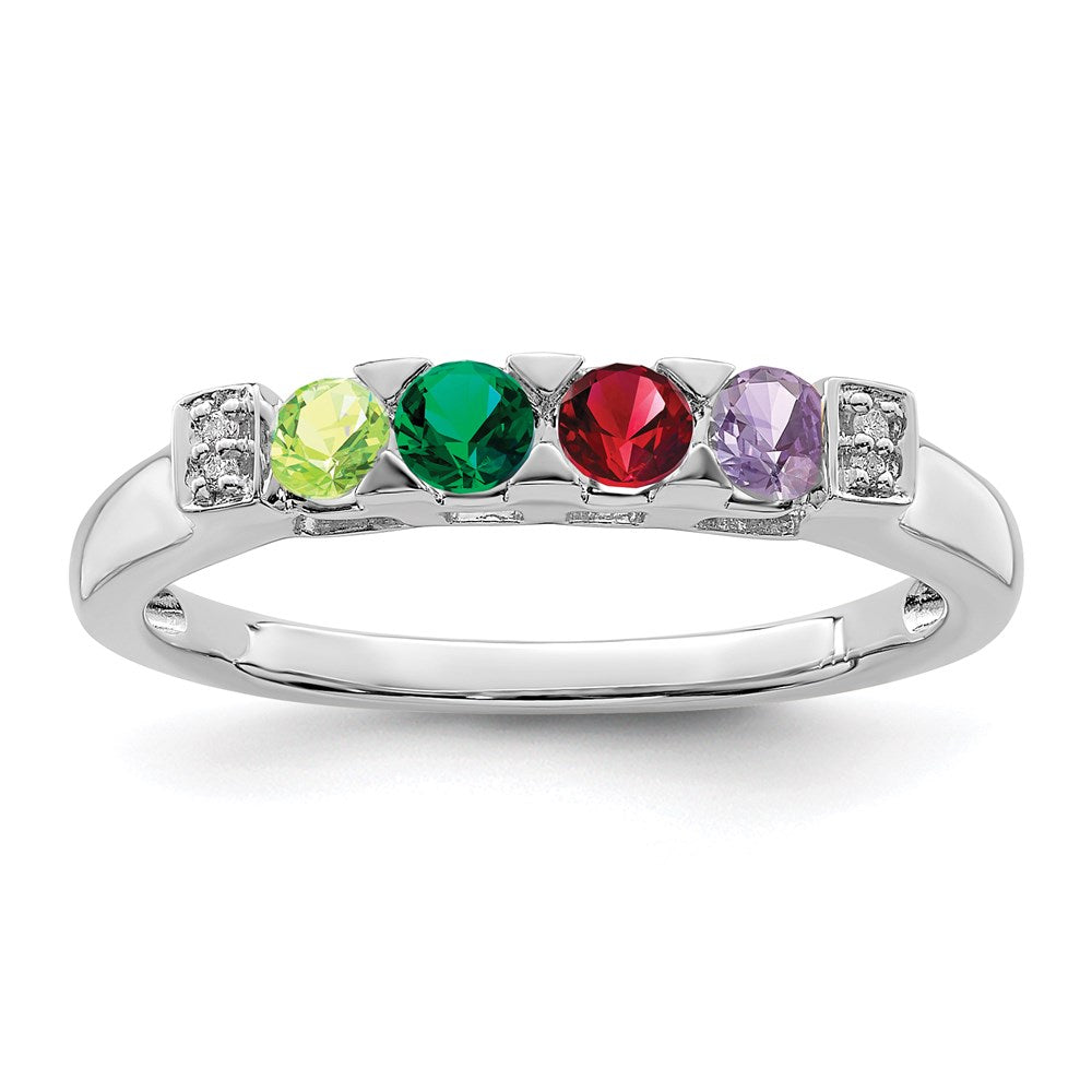 14K White Gold Family Jewelry Synthetic Stone & Diamond Set Ring