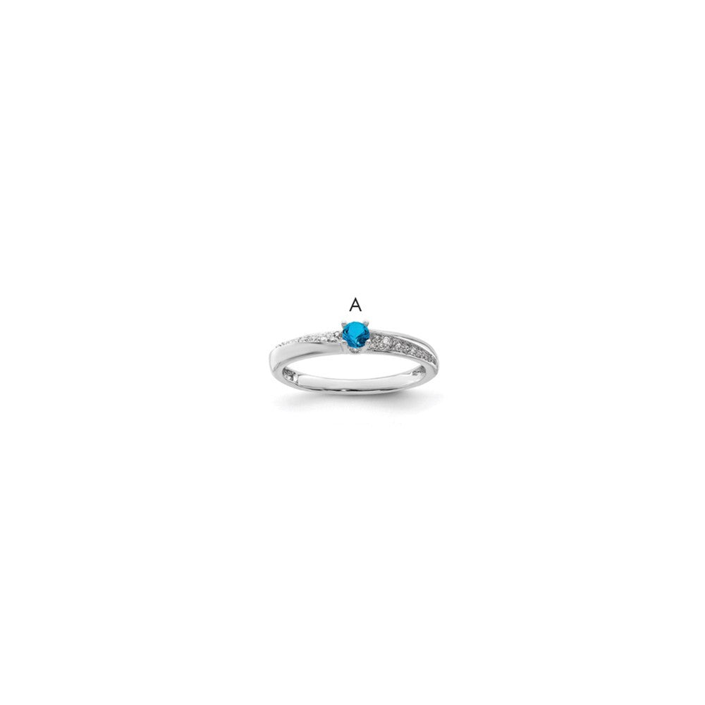 14K White Gold Family Jewelry Synthetic Stone & Diamond Set Ring