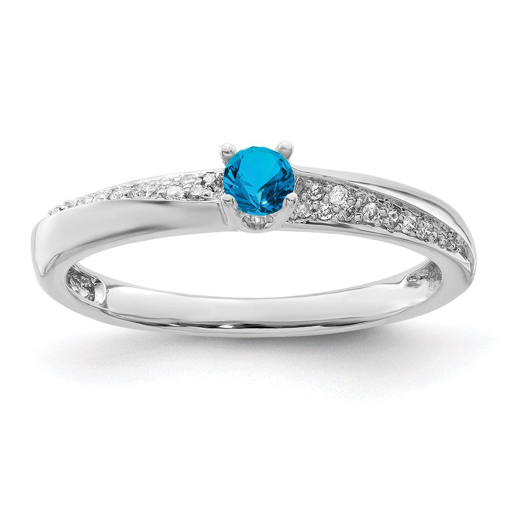 14K White Gold Family Jewelry Genuine Stone & Diamond Set Ring