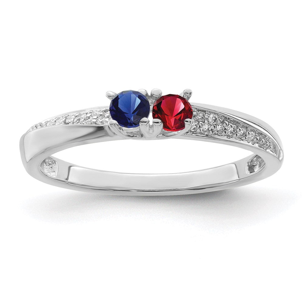 14K White Gold Family Jewelry Synthetic Stone & Diamond Set Ring