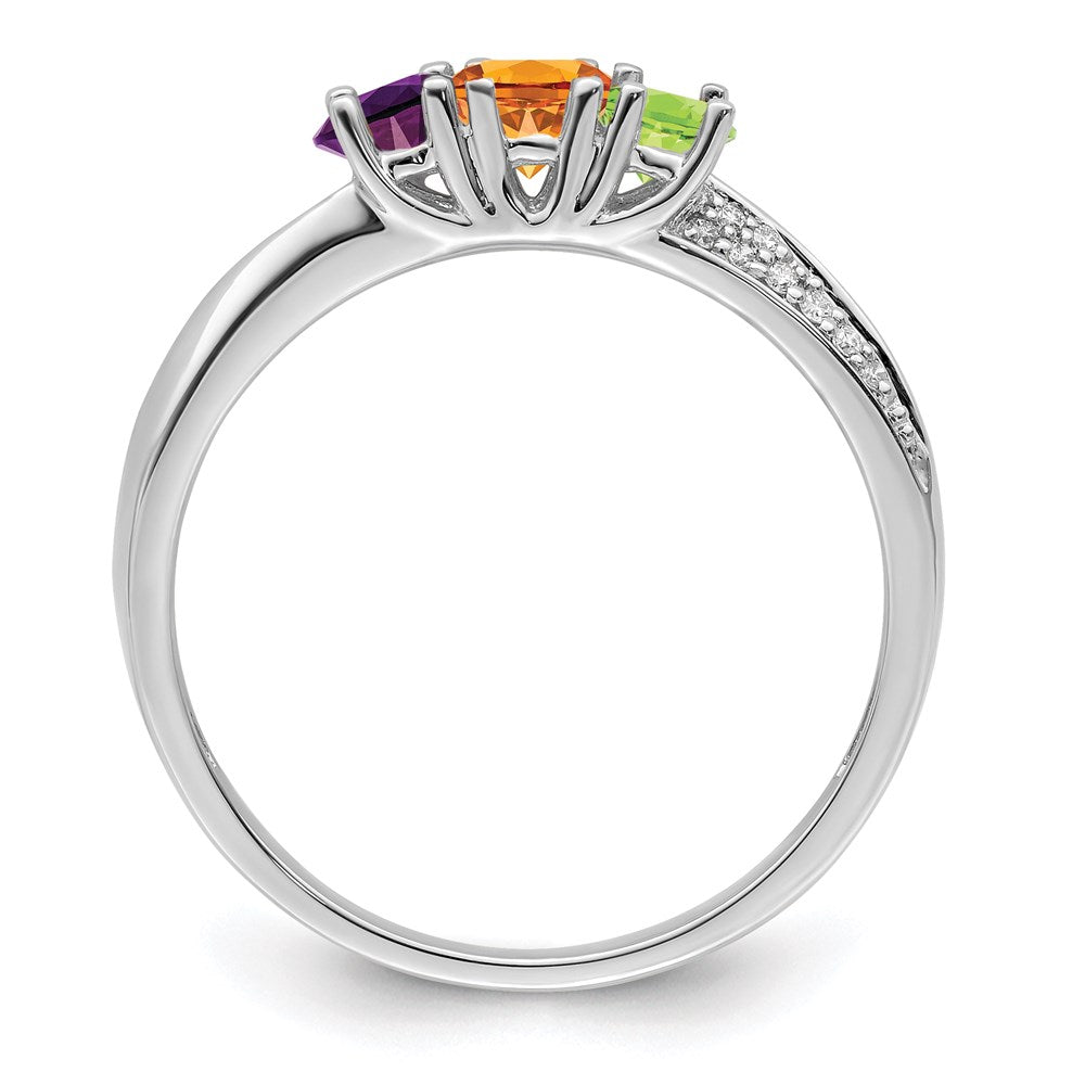 14K White Gold Family Jewelry Genuine Stone & Diamond Set Ring