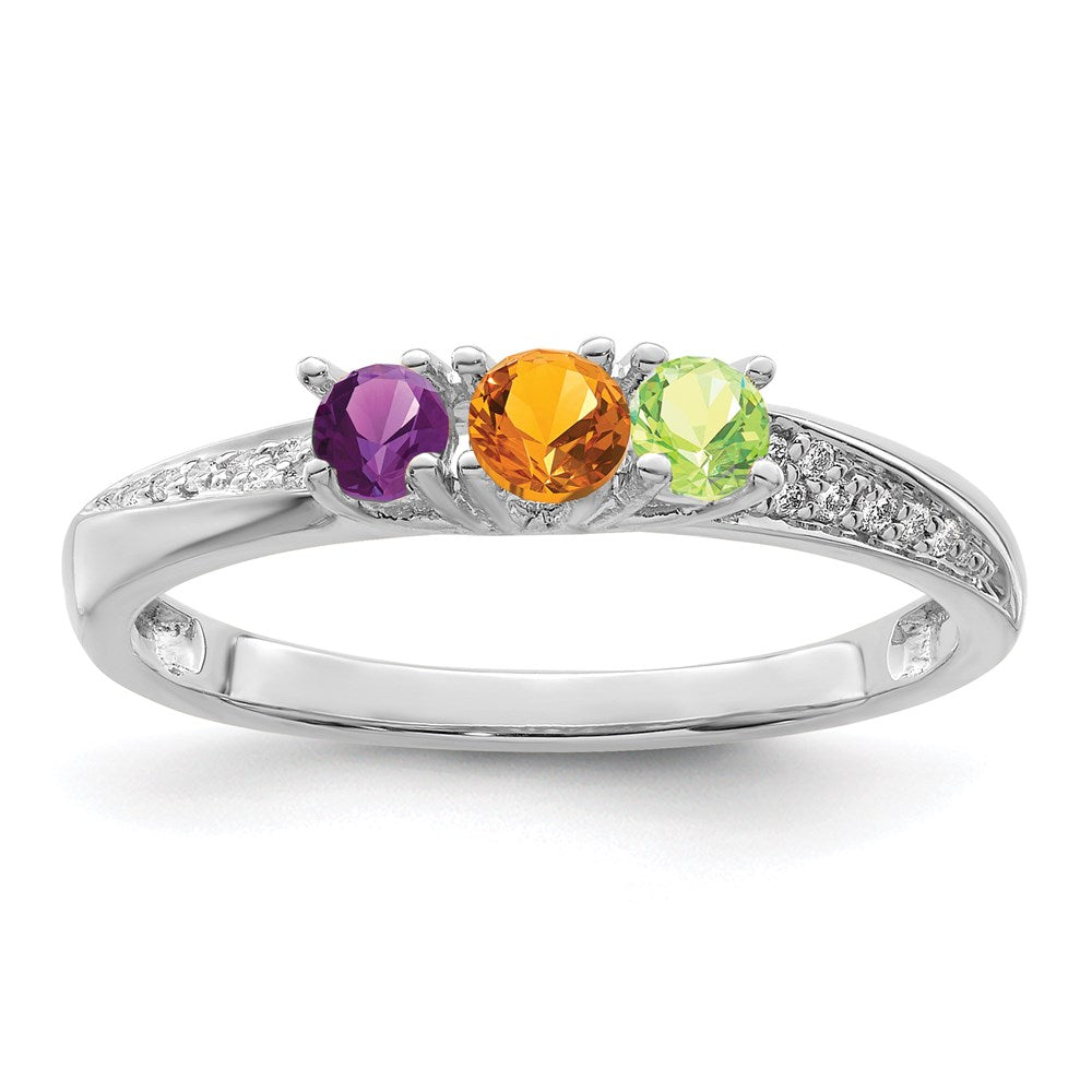 14K White Gold Family Jewelry Genuine Stone & Diamond Set Ring