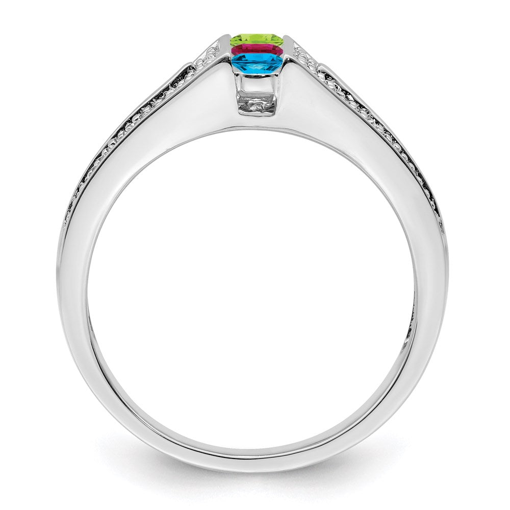 14K White Gold Family Jewelry Genuine Stone & Diamond Set Ring